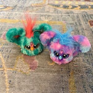 Mini Furby Keychain Set Battery Operated Plush Toys Green and Pink Furbies